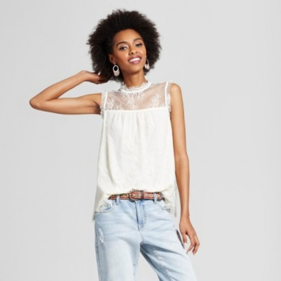 Xhilaration Tops - Xhilaration Women's Lace High-Neck Tank